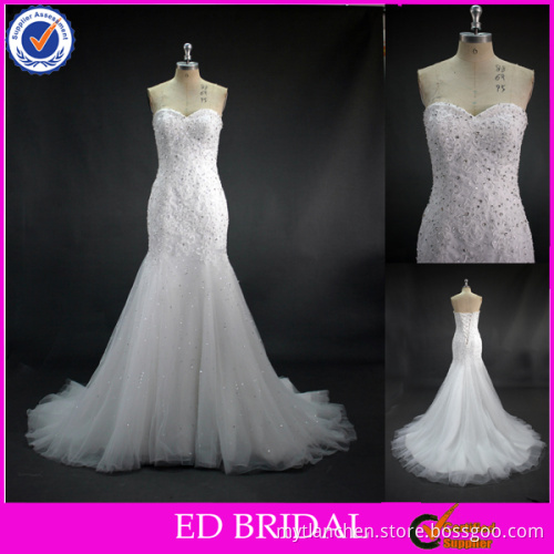 LN48 2015 Latest Guipure Lace Appliqued Mermaid Beaded Real Sample Wedding Dress Patterns
